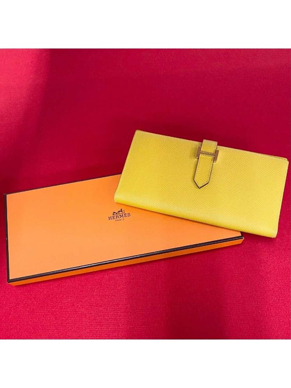 Hermes Bearn Soufflet Veau Epsom Wallet Billfold Coin Purse Yellow
